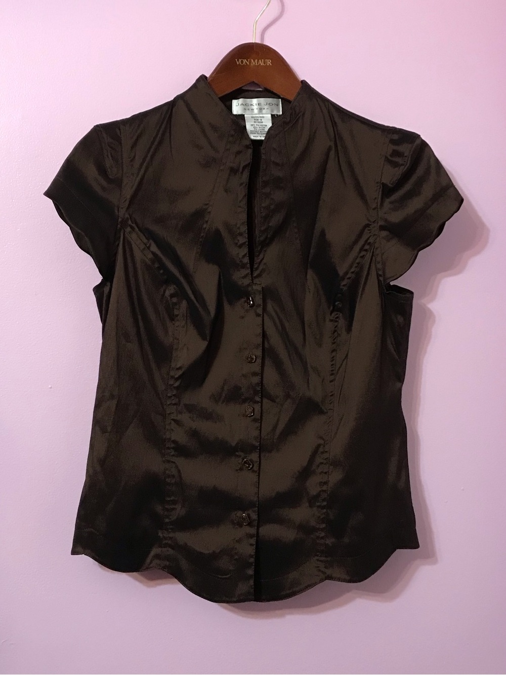 Vintage Jackie Jon scalloped brown blouse size 12